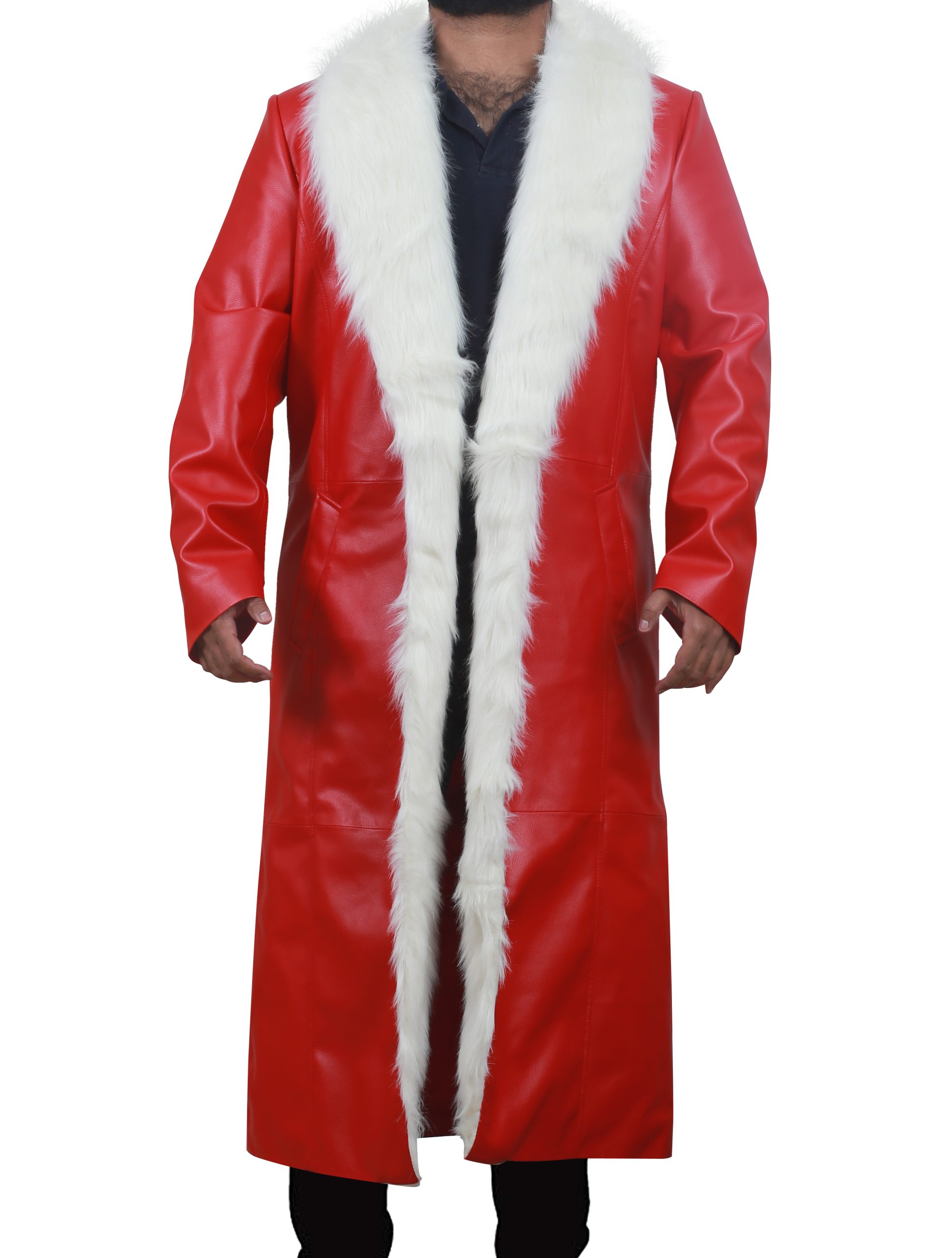 Men Red Shearling Full Length Real Leather Trench Coat