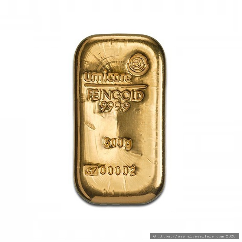 500g Umicore 999.9 Fine Gold Bar Casted - Bullion & Storage
